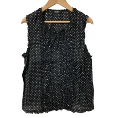 新品同様 PINK HOUSE ピンクハウス ドットプリント ノースリーブ フリル ブラウス シャツ ブラック レディース 古着 中古 USED