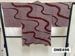 【羽織】総絞り　正絹　しつけ糸あり　羽織　流線模様　ワインレッド　オレンジ　着物　和装　OME496