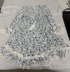 花柄 小花 長袖 ワンピース ルームウェア パジャマ ワンマイルウェア 大きいサイズ 水色 白 ホワイト LGOP-0305X