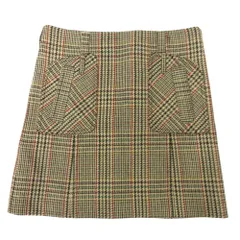 新品同様 MIU MIU ミュウミュウ ツイード チェック スカート ミニ 台形 ロゴ 2022年 42 茶 ブラウン レディース 古着 中古 USED