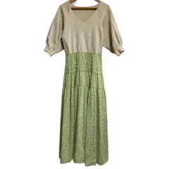 美品 CELFORD セルフォード ニットドッキングワンピース サイズ36 ベージュ ライムグリーン レディース 古着 中古 USED