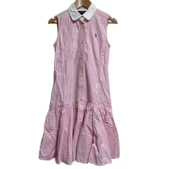 美品 RALPH LAUREN ラルフローレン キッズ ストライプ ノースリーブ シャツ ワンピース サイズ14 ピンク レディース 古着 中古 USED
