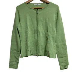 美品 Rene ルネ ダブルジップ ニットカーディガン サイズ36 グリーン レディース 古着 中古 USED