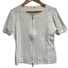 美品 Rene ルネ パール装飾 ダブルジップカーディガン サイズ36 ホワイト レディース 古着 中古 USED