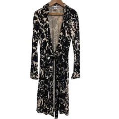 美品 DIANE von FURSTENBERG ダイアンフォンファステンバーグ 花柄 シルク ラップドレス ワンピース サイズ2 ピンクベージュ ブラック レディース 古着 中古 USED