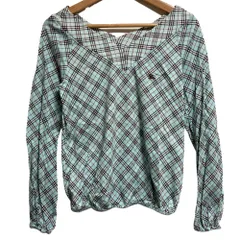 美品 BURBERRY BLUE LABEL バーバリーブルーレーベル チェック柄 Vネック 長袖 カットソー サイズ38 ブルー レディース 古着 中古 USED