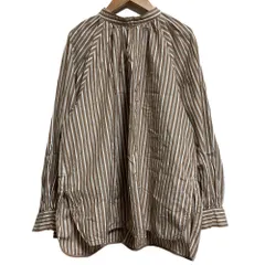 美品 BEAUTY&YOUTH UNITED ARROWS ビューティ&ユース アローズ ストライプ バックボタン ボリュームブラウス ブラウン レディース 古着 中古 USED