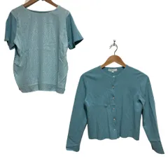 美品 KUMIKYOKU クミキョク ラメカットジャガードアンサンブル ニット 2点セット サイズ2 ブルー レディース 古着 中古 USED