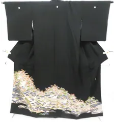 【一輝堂】黒留袖 五つ紋 作家物 落款入り 鶴に松竹梅 比翼仕立 正絹 着物 身丈約162cm 裄丈63.5cm 26z02-607