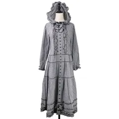 美品 ピンクハウス ネコ耳ギンガムフードワンピース A2133FAY883 ブラック ホワイト レディース 古着 中古 USED