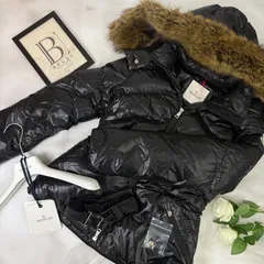 鑑定済み【 美品 】モンクレール 《 LAITUE 》 1 ( S程度 ) ブラック ブラウン シルバー金具 ブラック金具 フードファー ベルト付き