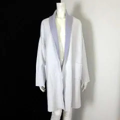 ラウンジドレス Laungedress カーディガン ニット コーディガン シルク コットン バイカラー 配色 ショールカラー ポケット ミドル丈 長袖 M オフ白 ラベンダー