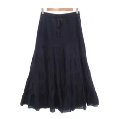 ローラアシュレイ LAURA ASHLEY フレアスカート ティアード 9 紺 ネイビー マキシ ロング丈 ドローストリング イージー /NU ■GY60