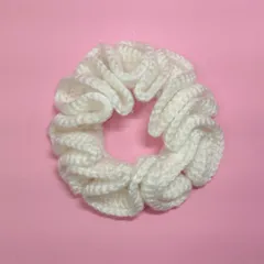ヘアゴム シュシュ かぎ針編み 大人 子供 白 ミルキーホワイト