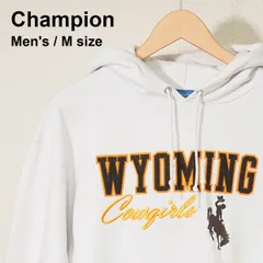 Champion（チャンピオン）WYOMING Cowgirls 刺繍ロゴ プルオーバーパーカー ホワイト Mサイズ ECO FLEECE 裏起毛 カレッジパーカー ニカラグア製 古着