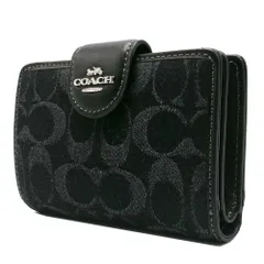 【新品】コーチ CDF13 SV/BK (ブラック) 財布 二つ折り財布 (小銭入れ有り) COACH シグネチャー デニム メタルロゴ コーナージップ ミディアム ウォレット パスケース付き アウトレット レディース