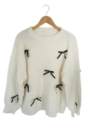 クラシカルエルフ CLASSICAL ELF プルオーバー ニット シャギー 長袖 リボン ホワイト サイズL QQQ