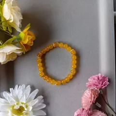 ハンドメイドビーズブレスレット／イエロー×ゴールド／17cm／レディース