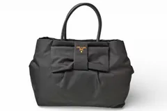 プラダ トートバッグ PRADA リボンモチーフ ナイロン ブラック/ピンク BN16010 レディース 【中古】