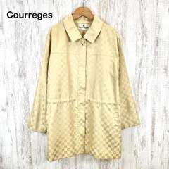 Courreges クレージュ シャドーロゴ総柄 チェック 光沢 ステンカラーコート ラウンドカラー スプリングコート クリーム