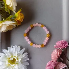 ハンドメイドビーズブレスレット／ピンク×イエロー／17cm／レディース