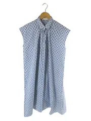 パークス Parkes ワンピース シャツ ノースリーブ ボタン ストライプ 水玉 ネイビー ホワイト サイズM QQQ