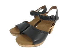 ロックポート ROCKPORT サンダル ハイヒール ウェッジソール レザー スエード ブラック ブラウン サイズ23.5 QQQ