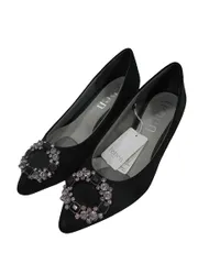 テーン TEHEN パンプス シューズ 靴 ビジュー 無地 スウェード サイド 23.0 黒 QQQ