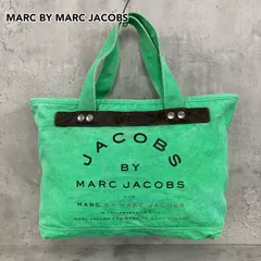 MARC BY MARC JACOBS マークバイマークジェイコブス トートバッグ ハンドバッグ エコバッグ ショッピングバッグ キャンバス グリーン 100%コットン トリム 異素材 ロゴ プリント A4収納 希少 レア  ★ ■■