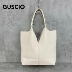 美品 GUSCIO グッシオ ホワイト トートバッグ センター切り替え Vカット ハンドバッグ 肩掛け 鞄 カバン 大容量 A4収納 通勤 通学 ビジネス オフィス カジュアル お出かけ 上品 エレガント シンプル 無地 シボ革風 ステッチ デザイン ★ ■■
