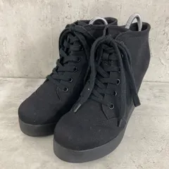 ショートブーツ ウェッジソール ブーツ ブラック 厚底 スニーカー レースアップ キャンバス地 紐靴 ハイカット サイドジップ カジュアル 安定感 美脚効果 脚長 22.5cm 痛くない 疲れにくい 流行 ★ ◆■
