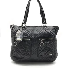 良品 COACH コーチ ポピー ナイロン キルティング トート バッグ ブラック ブランド レディース Bag 鞄 大容量 かばん r968