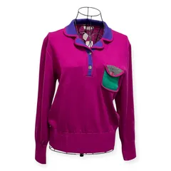 MISUAL  普通生地　サイズM　汚れ傷みなし　紫前ボタンセーター襟ブルー