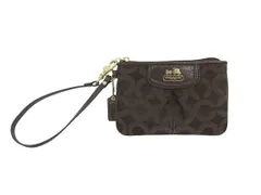 コーチ COACH ポーチ ミニ コインケース キーケース ストラップ ロゴ 総柄 ブラウン QQQ ☆AA★