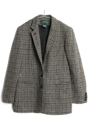 【お得なクーポン配布中!】 90s ローレン ラルフローレン ツイード テーラード ジャケット レディース L 程 古着 オールド ポロ ブレザー ウール チェック トラッド 灰