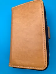 iPhone SE ケース 手帳型 財布一体型 ブラウン キャメル レザー調 ファスナー付き iPhone8 iPhone7 兼用