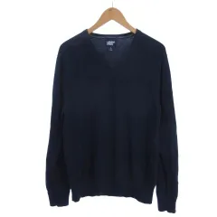 ランズエンド LANDS' END Vネック ニット 長袖 コットン L ネイビー ■GY12