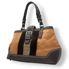 【良品】コーチ COACH ハンドバッグ レザー ベロア スエード ブラウン キャメル 茶色 ゴールド金具 ヴィンテージ風 シグネチャーロゴ ワンショルダーバッグ 肩掛けバッグ 鞄 希少デザイン お出かけ カジュアル 通勤 通学 レディース 状態良好 s72