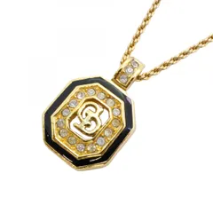 【6jbb0103】クリスチャンディオール ネックレス CDロゴ GPメッキ ラインストーン ゴールド ブラック【中古】レディース