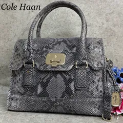 ✨良品✨ Cole Haan コールハーン 2way ショルダーバッグ トートバッグ フラップ 留め金具 シルバー金具 ロゴ型押し パイソン レザー 肩掛け 斜め掛け レディース グレー 灰色
