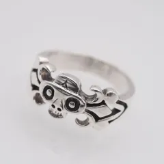 Q574 ヴィンテージ 925刻印 リング 髑髏 ドクロ スカル スター デザイン シルバー 指輪 23号