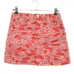 【美品】ニューバランスゴルフ スカート レッド×白 英字ロゴ総柄 レディース 1(M) ゴルフウェア New Balance