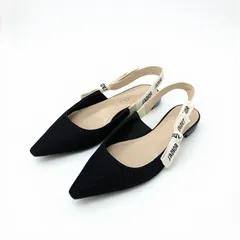 クリスチャンディオール CHRISTIAN DIOR J'ADIOR パンプス 靴 シューズ ファブリック ブラック ホワイト スリングバック フラットパンプス フラットサンダル