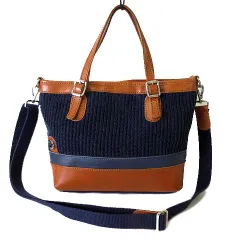 ボンファンティ BONFANTI イタリア製 バッグ 2way トートバッグ ショルダーバッグ 本革レザー ニット ドッキング 紺 ネイビー 茶色 ブラウン かばん 鞄 カバン