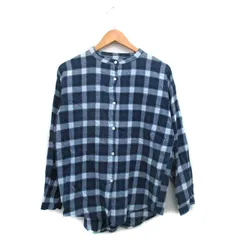 サンバレー SUN VALLEY ノーカラー シャツ 長袖 コットン チェック M ブルー 青 /KT19