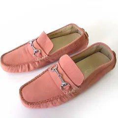 コールハーン COLE HAAN ドライビングシューズ ビットローファー モカシン 本革 ヌバック レザー 22.5cm ピンクベージュ 5.5 B くつ 靴 シューズ 美品