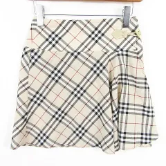 バーバリーブルーレーベル BURBERRY BLUE LABEL ラップ スカート 膝上丈 毛 36 ベージュ チェック kz14363