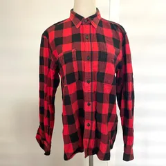 【k-31】EDWIN バッファローチェック柄 フランネルシャツ  赤　レッド　Lサイズ　長袖　バッファローチェック　ネルシャツ　アメカジ　定番　メンズ
