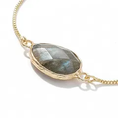 【新品】 [森の雑貨屋さん] 天然宝石 ラブラドライト スライダーブレスレット キュービックジルコニア付き ベネチアンチェーン ゴールド ティアドロップ ファセットカット ハンドメイド 石言葉付き フランネルポーチ付き8月 誕生石 0