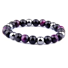 【新品】 Rockyu ブレスレット メンズ レディース 天然石 虎目石 オニキス ヘマタイト 8mm ビーズ 数珠 ゴムタイプ シンプル ファッション アクセサリー プレゼント 0